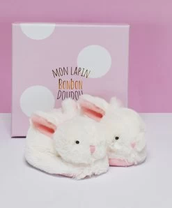 Coffret Cadeau Naissance Chaussons Lapin Rose Avec Hochet - 0/6 Mois