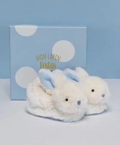 Coffret Cadeau Naissance Chaussons Lapin Bleu Avec Hochet - 0/6 Mois