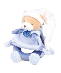 Peluche Hochet Ours Petit Chou - Bleu - 19 Cm