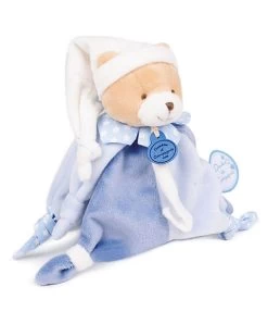 Doudou Attache Sucette Ours Petit Chou - Bleu - 17 Cm