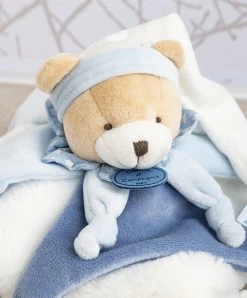 Doudou Plat Ours Petit Chou - Bleu - 27cm
