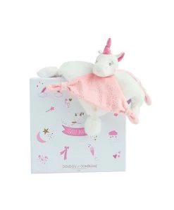 Doudou Plat Licorne Rose - 22 Cm