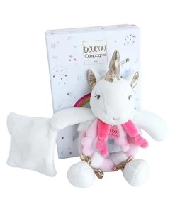 Peluche Hochet Doudou Licorne Rose - 17 Cm