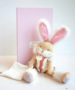 Coffret Peluche Lapin De Sucre- Lapin Mouchoir Rose - 31 Cm