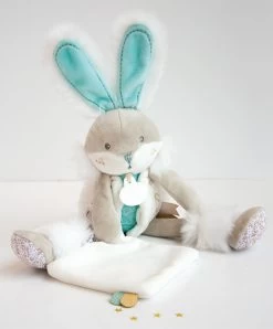 Coffret Peluche Lapin De Sucre- Lapin Mouchoir Vert - 31 Cm
