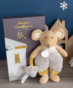 Coffret Peluche Souris Dent De Lait Bulu En Pyjama Beige - 19 Cm