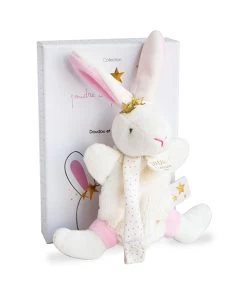 Doudou Attache Sucette Lapin étoile Rose - 15 Cm