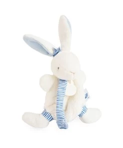 Mini Doudou Attache Sucette Lapin Matelot Bleu - 15 Cm