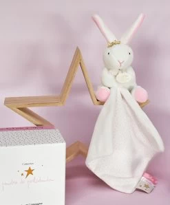 Doudou Lapin Mouchoir Rose Lapin étoile - 10 Cm