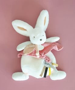 Coffret Doudou Plat Lapin Vieux Rose - Happy Boho - 25 Cm