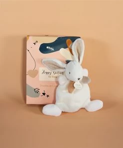 Coffret Mini Doudou Plat Lapin Beige - Happy Wild - 17 Cm