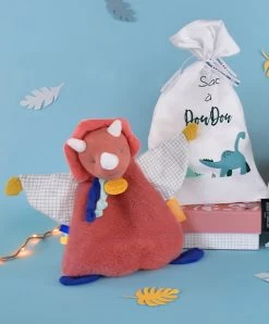 Coffret Peluche Dinosaure Orange - Attache Tetine Lou - 23cm -Doudou et Compagnie Promos Magasin DC3944 3