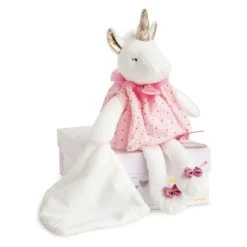 Doudou Et Compagnie - Attrape-rêve Licorne Doudou Mouchoir Rose Blanc étoile
