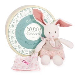 Doudou Et Compagnie - Botanic - Peluche Avec Doudou BIO Lapin Rose 22 Cm