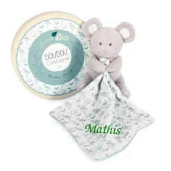 Doudou Et Compagnie - Botanic - Peluche Avec Doudou BIO Souris Vert 15 Cm