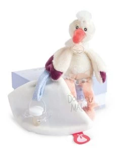 Doudou Et Compagnie - Cigogne Attache-sucette Blanc Orange