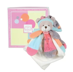Doudou Et Compagnie Collector Ours Pêche Fraise Plat Carré Gris Rose Bleu Orange