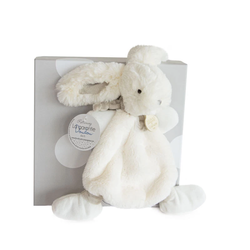 Doudou Et Compagnie - Lapin Bonbon Doudou Plat Taupe Blanc 1 Doudou Et Compagnie - Lapin Bonbon Doudou Plat Taupe Blanc