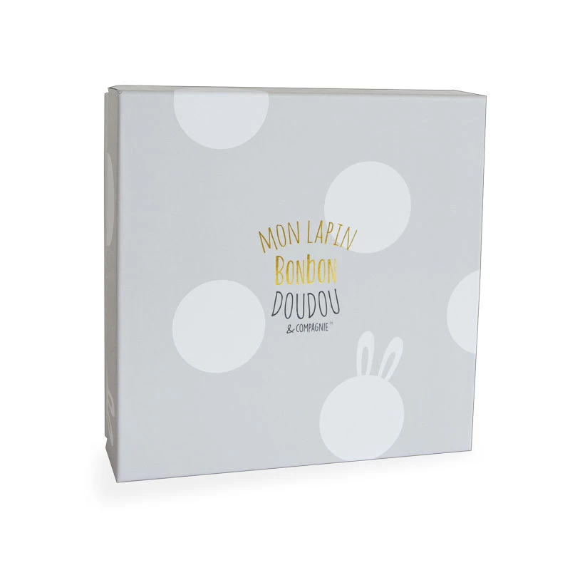 Doudou Et Compagnie - Lapin Bonbon Doudou Plat Taupe Blanc 2 Doudou Et Compagnie - Lapin Bonbon Doudou Plat Taupe Blanc – Image 2
