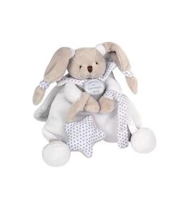 Doudou Attache Tétine Lapin Blanc Céleste