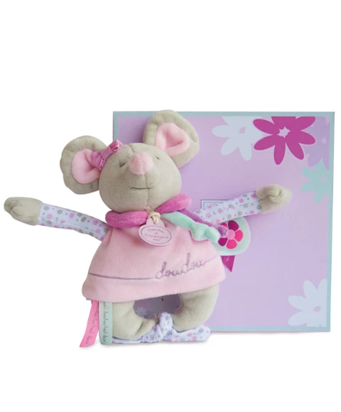 Doudou Hochet Souris Pearly Rose 1 Doudou Hochet Souris Pearly Rose