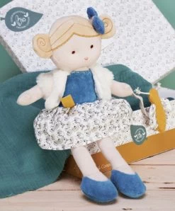 Poupée En Coton BIO Bleue Et Blanche - Pollen - 25 Cm