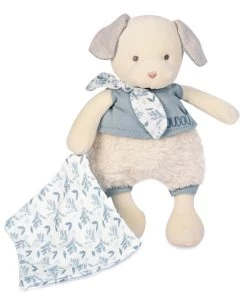 Chien Peluche Beige Avec Mouchoir Bleu En Coton BIO - 22 Cm