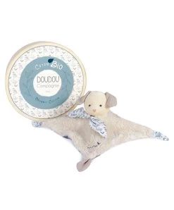 Doudou Carré Plat Chien Bleu En Coton BIO - 25 Cm