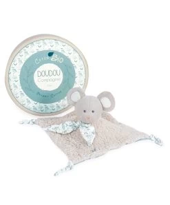 Doudou Carré Plat Souris Grise En Coton BIO- 25 Cm