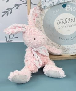 Lapin Peluche Rose En Coton Bio 25 Cm