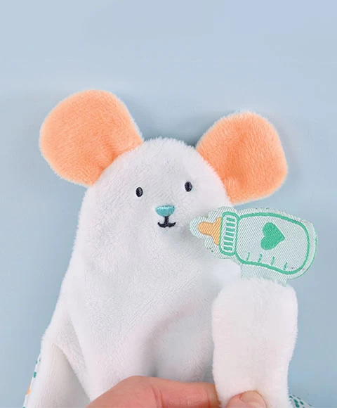 Doudou Plat Souris Blanc Avec Marionnette à Doigt - 30 Cm 4 Doudou Plat Souris Blanc Avec Marionnette à Doigt - 30 Cm – Image 4