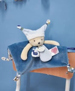 Doudou Plat Ours 3 Histoires - Bleu