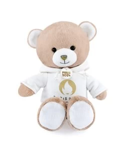 Ours En Peluche Marron Avec Sweat Blanc JO2024 - 25 Cm