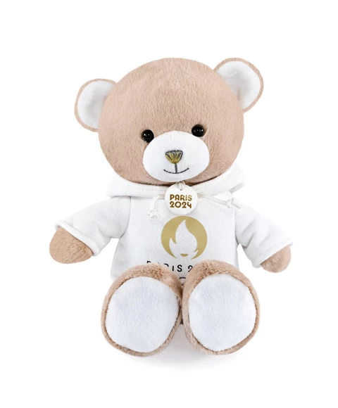 Ours En Peluche Marron Avec Sweat Blanc JO2024 - 25 Cm 1 Ours En Peluche Marron Avec Sweat Blanc JO2024 - 25 Cm