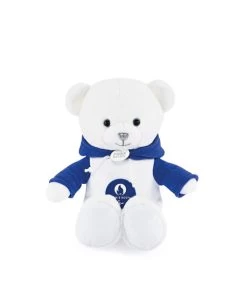 Ours En Peluche Blanc Avec Sweat Bleu JO2024 - 25 Cm