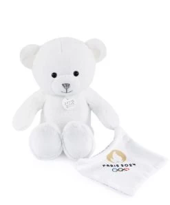 Ours En Peluche Blanc Avec Doudou Paris 2024 - 25 Cm