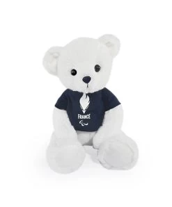 Ours En Peluche Blanc Avec T-shirt Equipe De France - 30 Cm