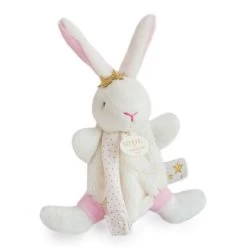 Doudou Et Compagnie - Lapin étoile Rose - Doudou Attache-sucette Blanc Rose 15 Cm