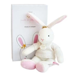 Doudou Et Compagnie - Lapin étoile Rose - Peluche Blanc Rose 25 Cm