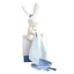 Doudou Et Compagnie - Lapin Matelot Bleu - Doudou Mouchoir Blanc