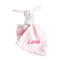 Doudou Et Compagnie - Lapin Rose Mouchoir Blanc