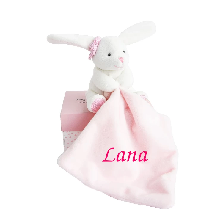 Doudou Et Compagnie - Lapin Rose Mouchoir Blanc 1 Doudou Et Compagnie - Lapin Rose Mouchoir Blanc