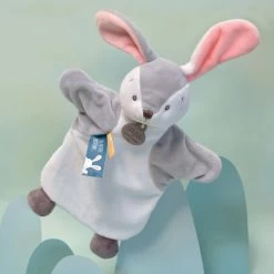 Doudou Et Compagnie - Marionnette Lapin Gris Blanc 25 Cm