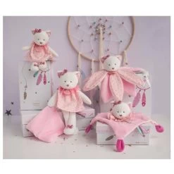 Doudou Et Compagnie - Attrape-rêve Peluche Chat Rose Blanc 20 Cm -Doudou et Compagnie Promos Magasin n