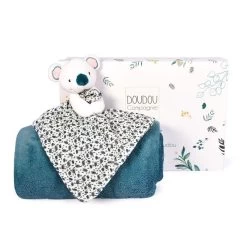Doudou Et Compagnie - Yoca Le Koala - Set Doudou + Couverture Plaid Bleu 70 X 100 CM
